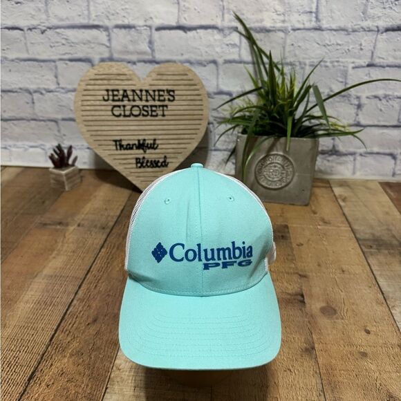 Columbia Teal PFG Logo Mesh SnapBack Hat Cap Teal White Fishing - Picture 6 of 6